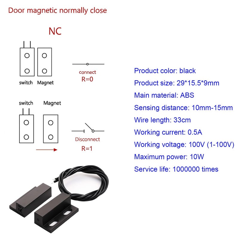 Gebildet 5pcs Recessed Wired Security Window Gate Contact Sensor Alarm Magnetic Reed Switch Black, Magnetic Door Sensor, Normally Closed Magnetic Switch - Image 2
